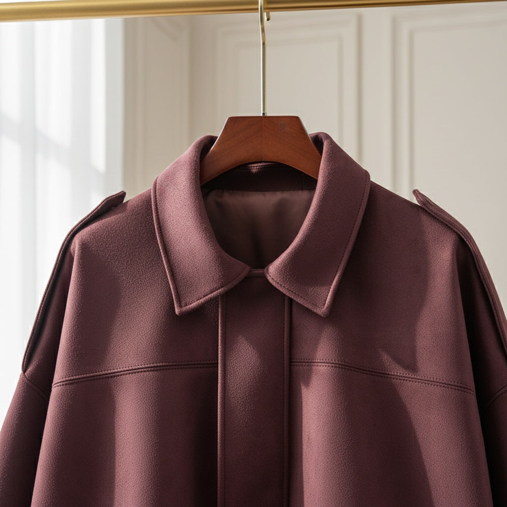 Oversized zomšinis švarkas su apykakle