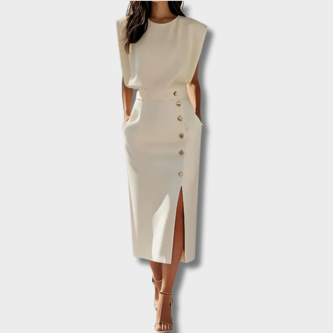 Gabija™ – Elegantiška midi suknelė su sagomis