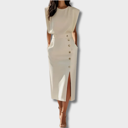 Gabija™ – Elegantiška midi suknelė su sagomis