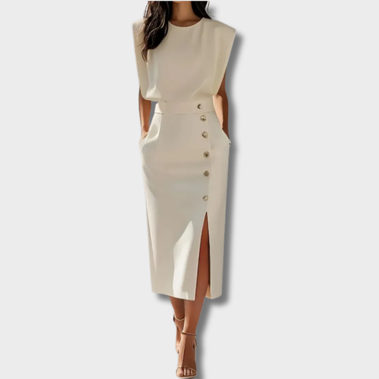 Gabija™ – Elegantiška midi suknelė su sagomis