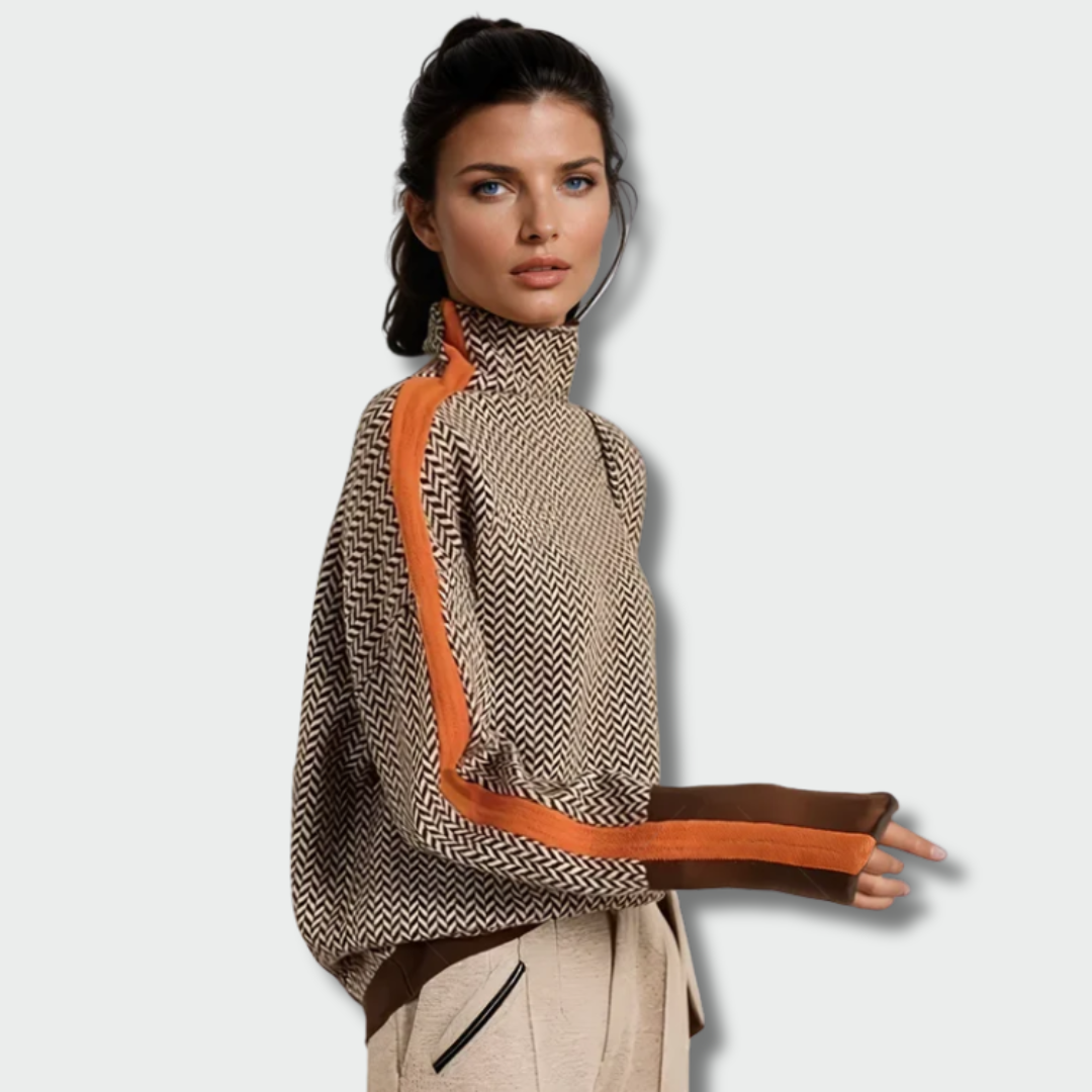 Simona™ – Kontrastingų Juostų Golfo Megztinis