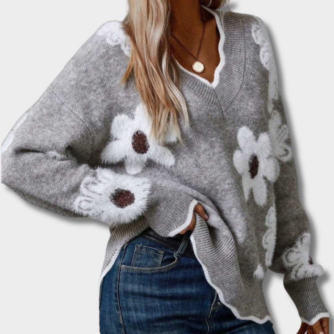 Kristina™ – Elegantiškas Gėlių Megztinis