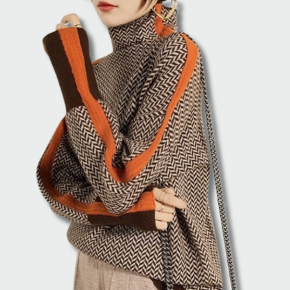 Simona™ – Kontrastingų Juostų Golfo Megztinis