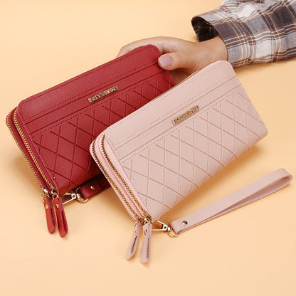 Portefeuille long simple à double fermeture éclair et plusieurs emplacements pour cartes pour femme
