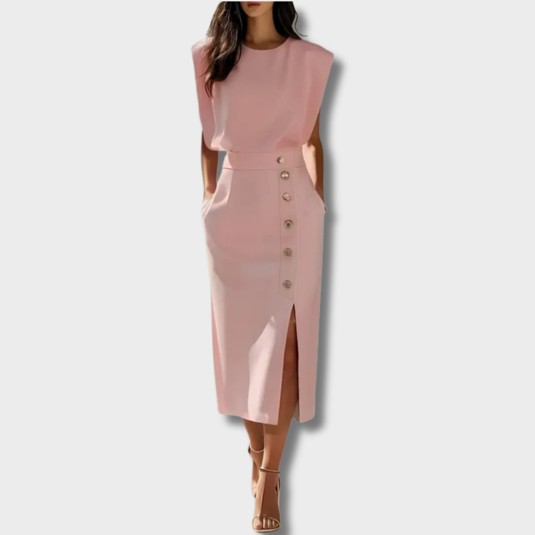 Gabija™ – Elegantiška midi suknelė su sagomis