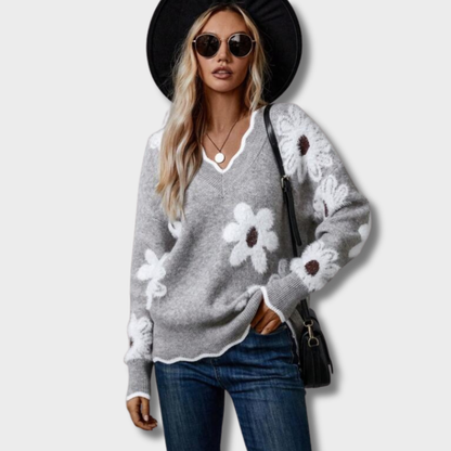 Kristina™ – Elegantiškas Gėlių Megztinis