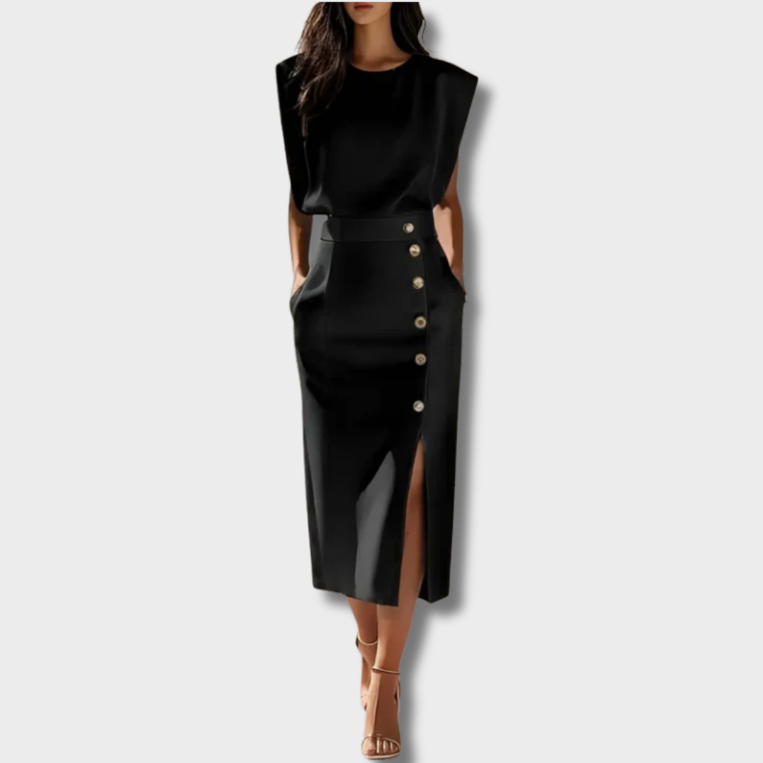 Gabija™ – Elegantiška midi suknelė su sagomis