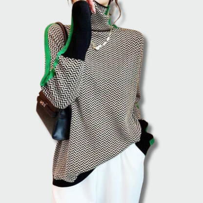 Simona™ – Kontrastingų Juostų Golfo Megztinis