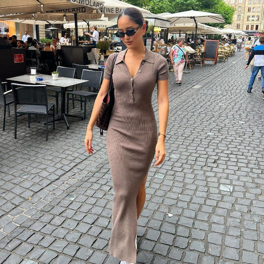 Robe Fourreau Boutonnée Fendue - Style Hipster Chic