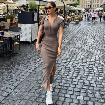 Robe Fourreau Boutonnée Fendue - Style Hipster Chic