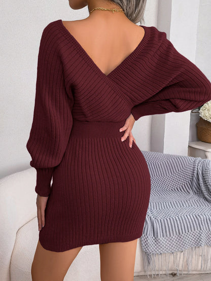 Robe pull en maille à col cache-cœur