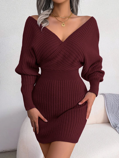 Robe pull en maille à col cache-cœur
