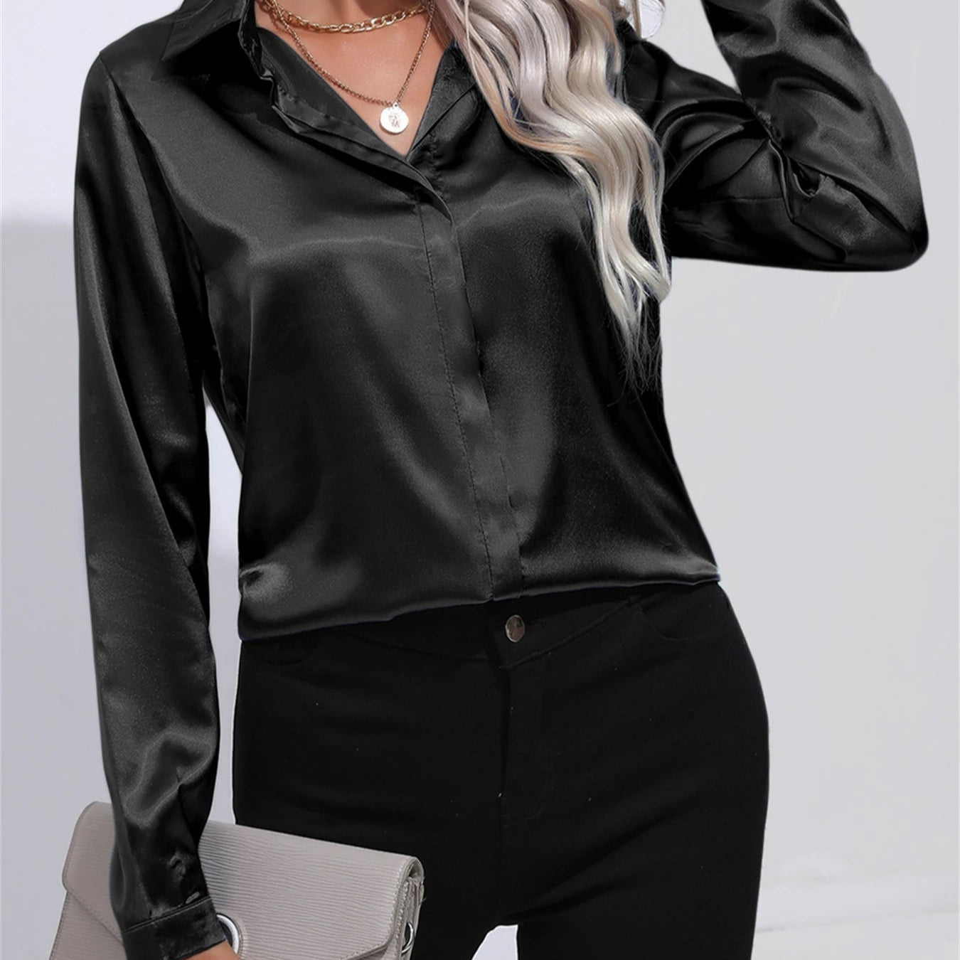 Chemise effet satiné à col classique