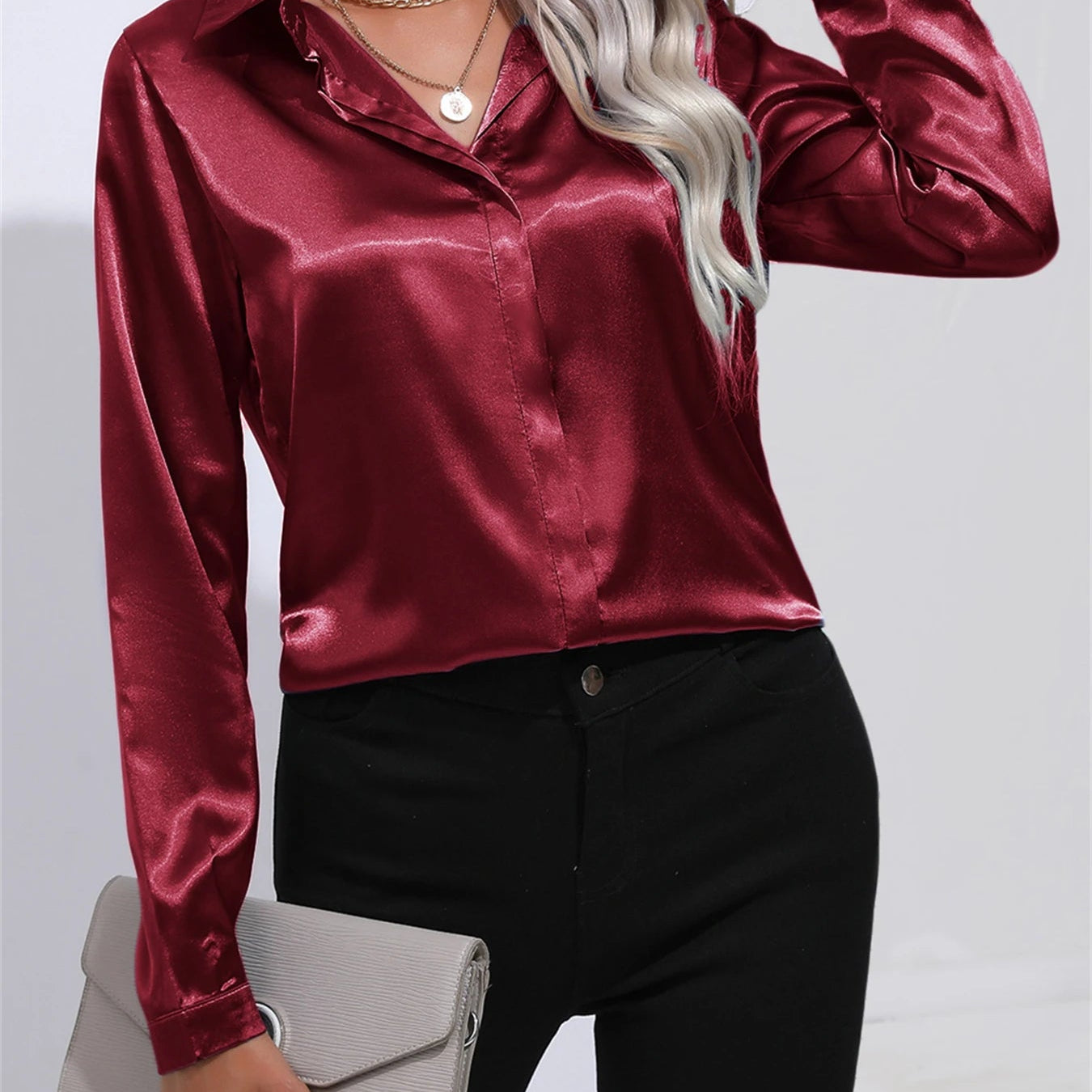Chemise effet satiné à col classique