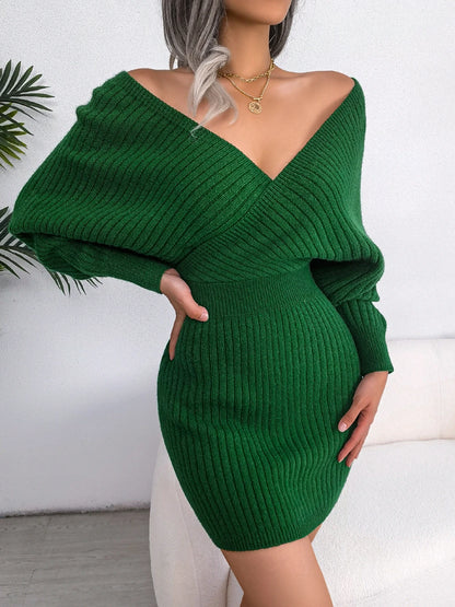 Robe pull en maille à col cache-cœur