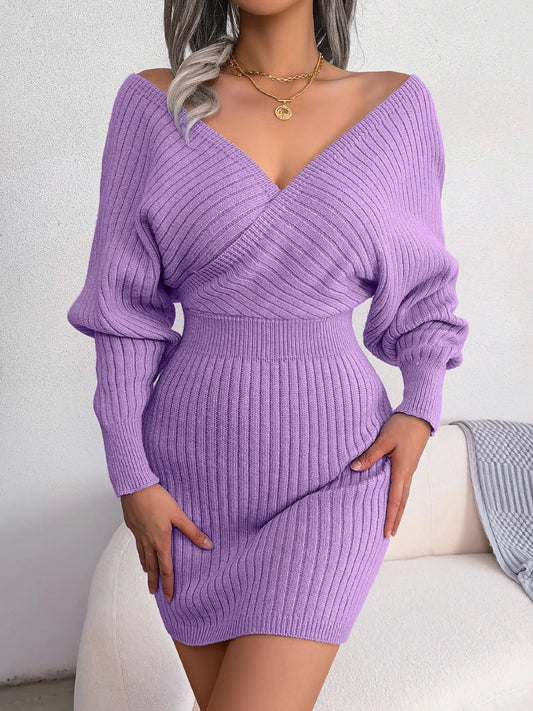 Robe pull en maille à col cache-cœur