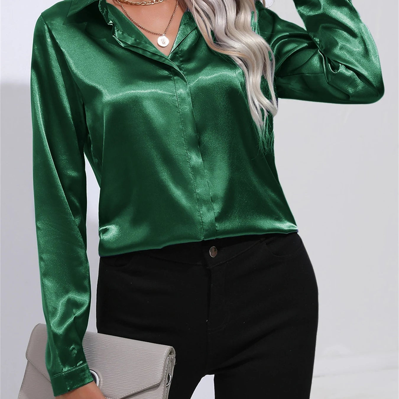 Chemise effet satiné à col classique