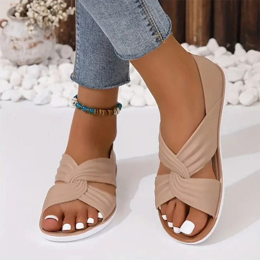 Sandales plates confortables de couleur unie avec nœud papillon