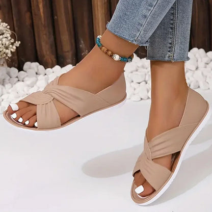 Sandales plates confortables de couleur unie avec nœud papillon