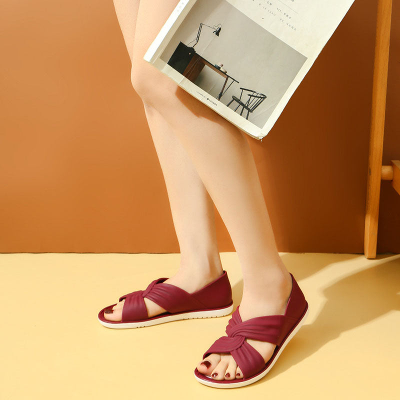Sandales plates confortables de couleur unie avec nœud papillon