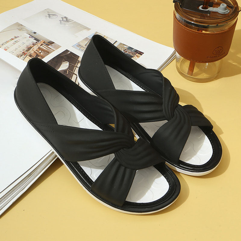 Sandales plates confortables de couleur unie avec nœud papillon