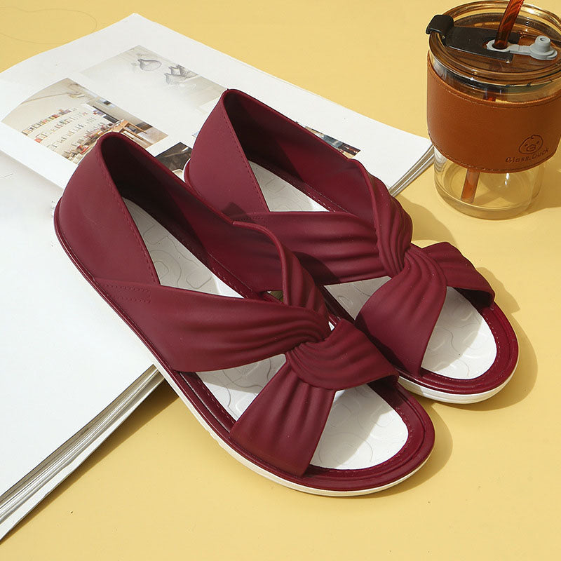 Sandales plates confortables de couleur unie avec nœud papillon