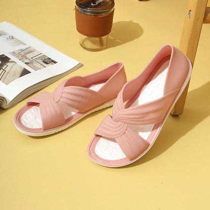 Sandales plates confortables de couleur unie avec nœud papillon