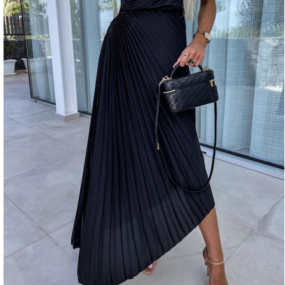 💥50% de réduction 💥Robe longue plissée à une épaule avec ourlet