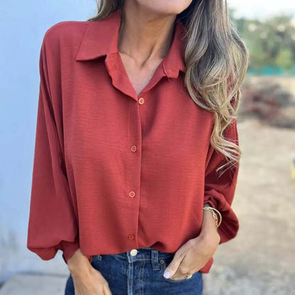 🌷Chemise boutonnée élégante de couleur unie pour femmes