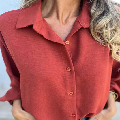 🌷Chemise boutonnée élégante de couleur unie pour femmes