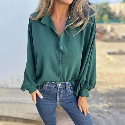 🌷Chemise boutonnée élégante de couleur unie pour femmes