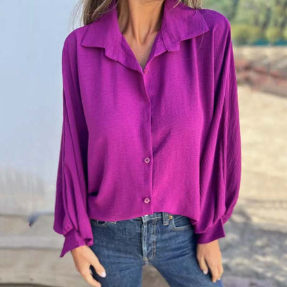 🌷Chemise boutonnée élégante de couleur unie pour femmes