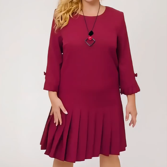 Robe Décontractée à Col Rond avec Ourlet Plissé pour Femmes