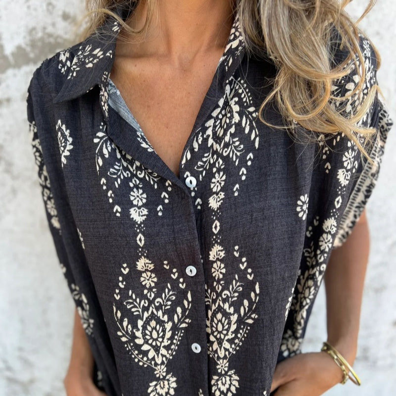 Robe Ample Imprimée à Manches Courtes avec Poches