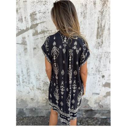 Robe Ample Imprimée à Manches Courtes avec Poches