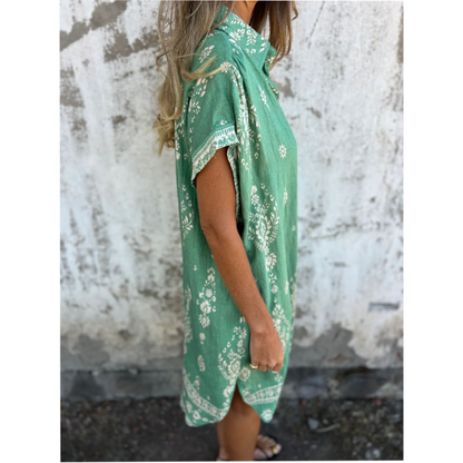 Robe Ample Imprimée à Manches Courtes avec Poches