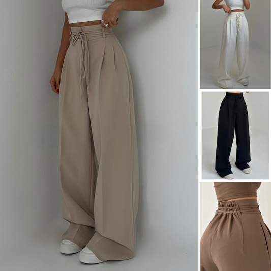 Pantalon uni pour femme, taille haute et coupe droite