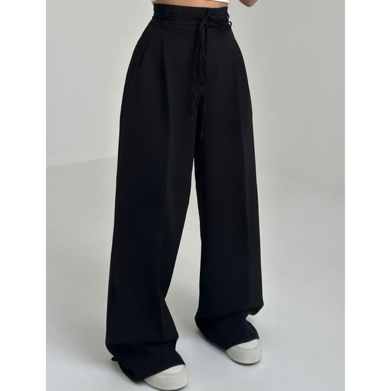 Pantalon uni pour femme, taille haute et coupe droite