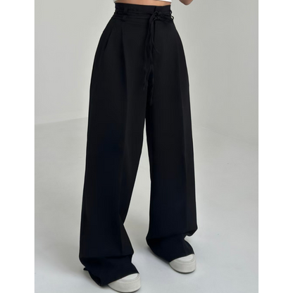 Pantalon uni pour femme, taille haute et coupe droite