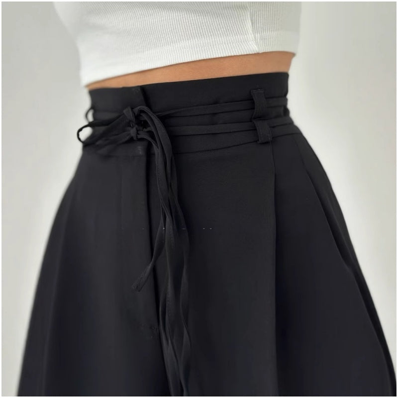 Pantalon uni pour femme, taille haute et coupe droite