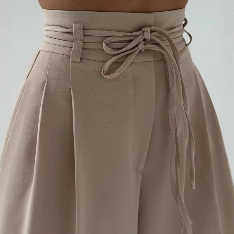 Pantalon uni pour femme, taille haute et coupe droite