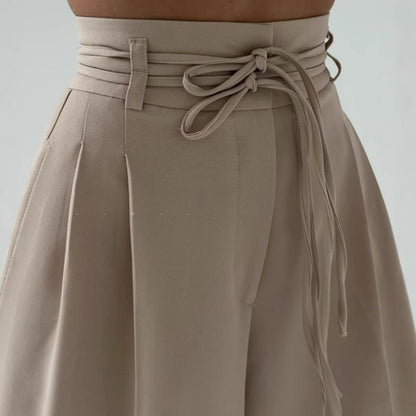 Pantalon uni pour femme, taille haute et coupe droite