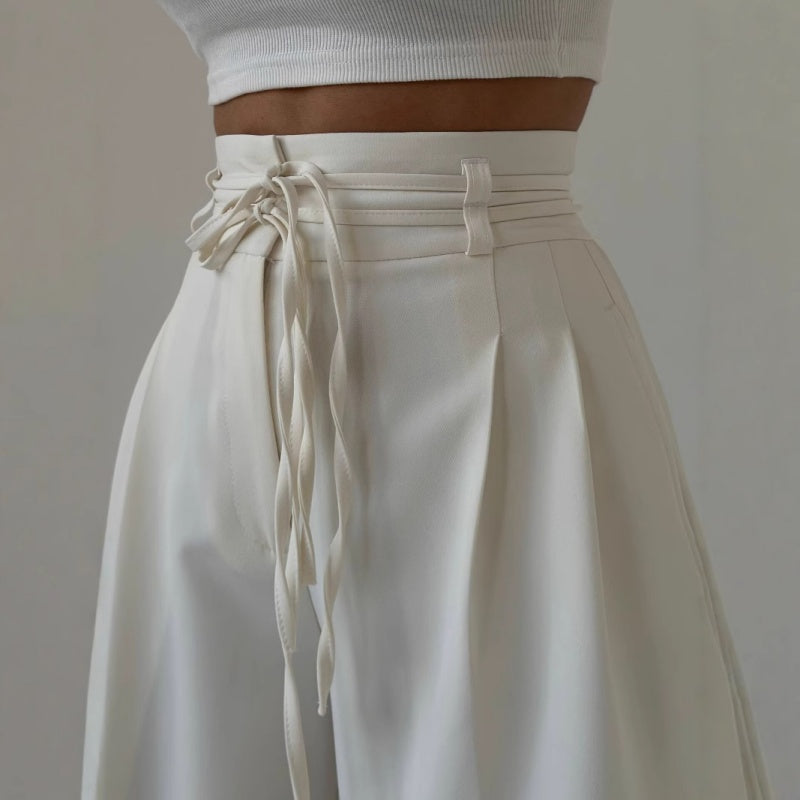 Pantalon uni pour femme, taille haute et coupe droite