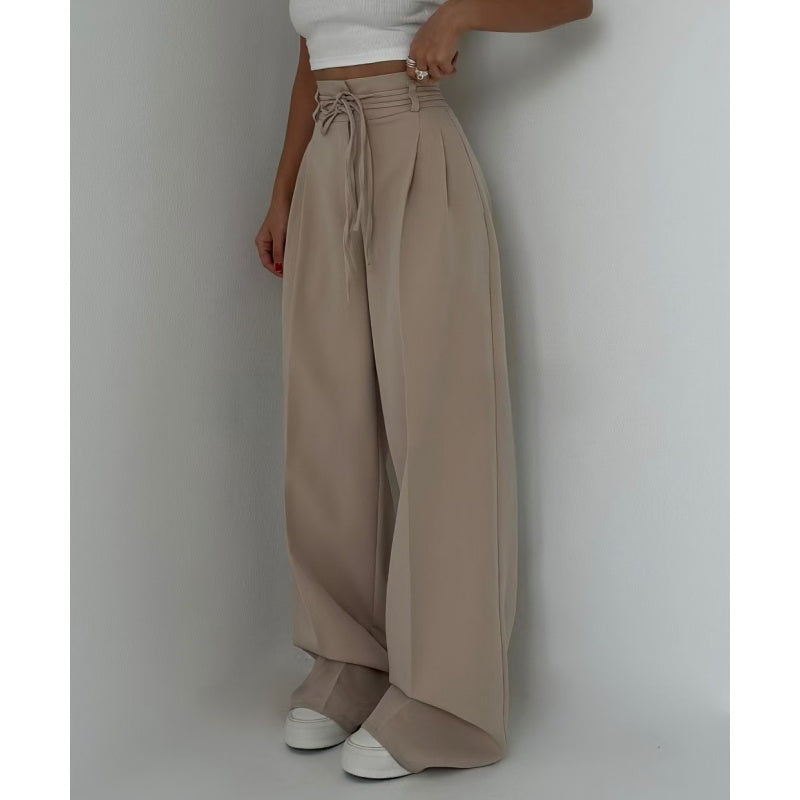 Pantalon uni pour femme, taille haute et coupe droite