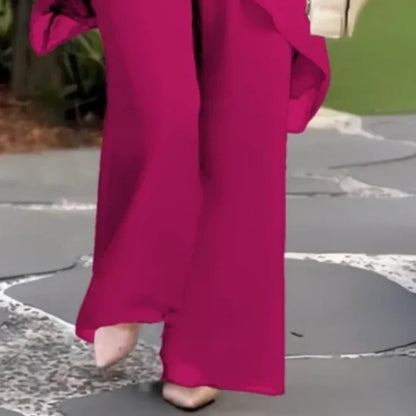 Deux-pièces pour femmes : Charmant top asymétrique & pantalon à jambes larges