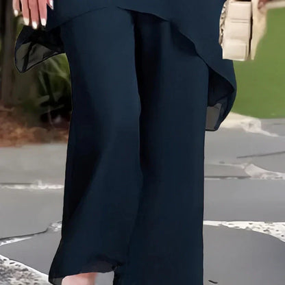 Deux-pièces pour femmes : Charmant top asymétrique & pantalon à jambes larges