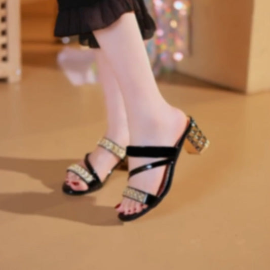 Sandales à Talon Bloc Décor Strass pour Femmes