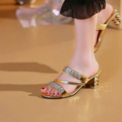 Sandales à Talon Bloc Décor Strass pour Femmes