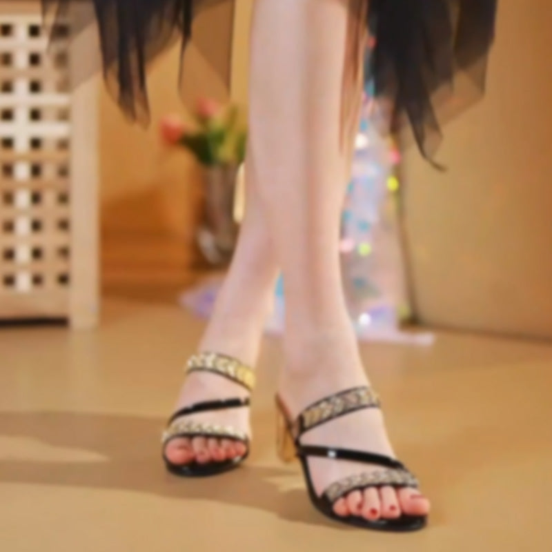 Sandales à Talon Bloc Décor Strass pour Femmes