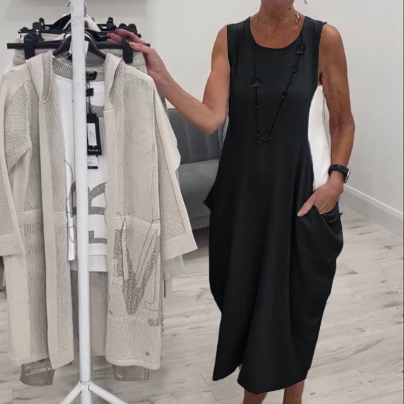 Robe simple sans manches avec poches👗🌞